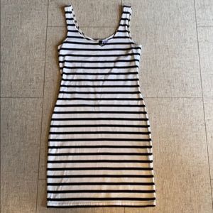 Cotton black and white stripe body con dress H&M